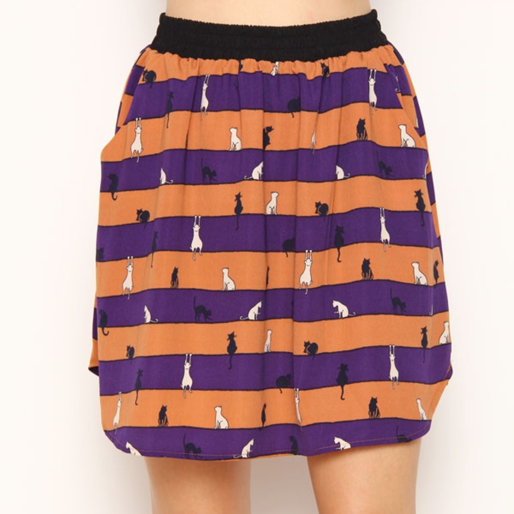 Cat Print Striped skirt